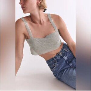 NWT Zara Silver Rhinestone Crop Top